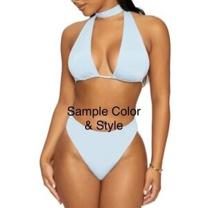 Naked Wardrobe Hustle & Halter White Bikini Set High Waist Bottom Size Large NWT